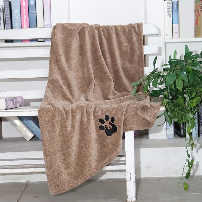 Extra Large Dog Towels for Drying Dogs Super Absorbent Soft Microfiber Pet Bath Grooming Towel for Dogs Cats and Other Pets (XL-55" * 36", Brown)