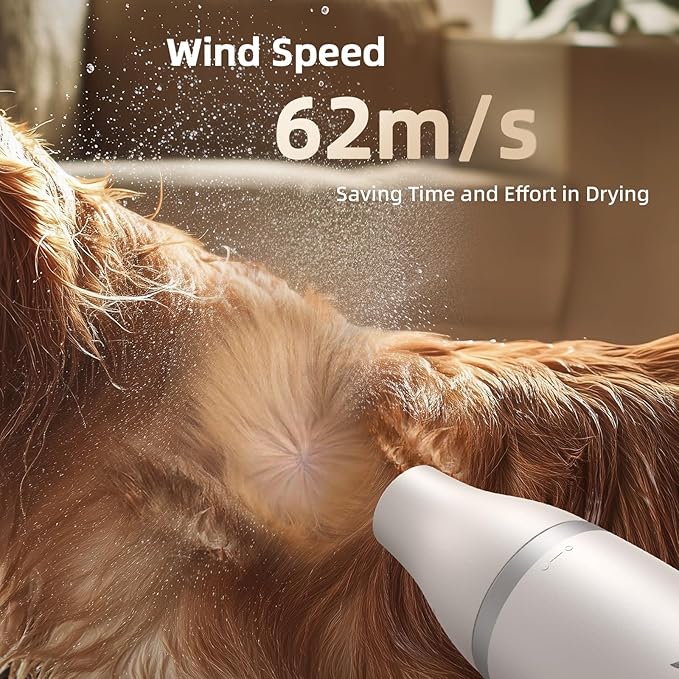 Dog Blow Dryer for Pet Grooming Handheld Lightweight Dog Cat Hair Dryer 3 Speeds 4 Temp, Portable 3HP High Velocity Pet Blower Quiet Dryer for Travel Campaign Home, with 3 Nozzles, White