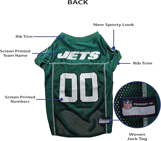 Pets First NFL New York Jets Dog Jersey, Size X-Large. Licensed Jersey Shirt for Dogs