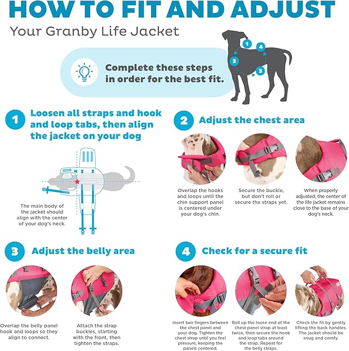 Outward Hound Granby Splash Dog Life Jacket, High-Buoyancy Dog Life Vest for Swimming, Boating, and Water Safety, XL, Pink