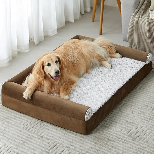 Orthopedic Dog Beds for Large Dogs, Waterproof Memory Foam Large Dog Bed with Sides, Non-Slip Bottom and Egg-Crate Foam Big Pet Couch Bed with Washable Removable Cover