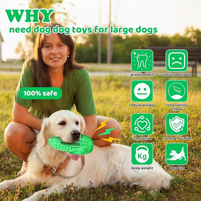 Aggressive Chewer Dog Toys: Squeaky, Tough Teeth Cleaning - Small to Large Breeds - Green
