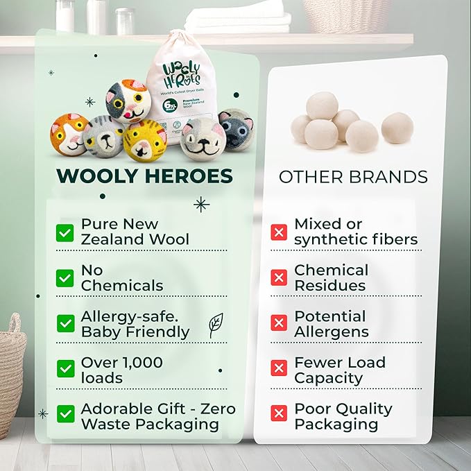 No More Dryer Sheets - Wool Dryer Balls - XL 6-Pack - Eco Dryer Balls - Dryer Balls Laundry Reusable - Softens Laundry Naturally - Reduces Drying Time & Static - with Storage Bag