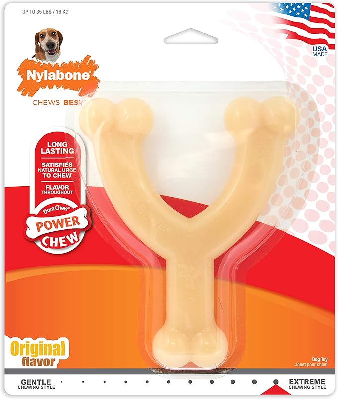 Nylabone Original Wishbone Power Chew Toy for Dogs, Dog Toys for Aggressive Chewers, Original Flavor, Medium - Up to 35 lbs, 1 Count