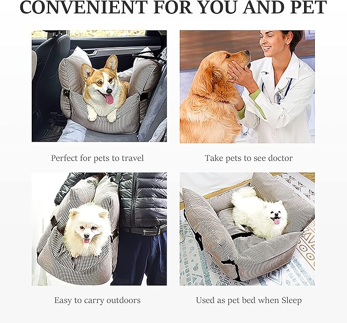 Johnear Dog Car Seat for Medium Pets Under 55 lbs - Pet Booster Travel Bed With 2 Pockets and Safety Leash, Detachable Washable Carrier Handbag Cushion Couch 30*20.5 inches