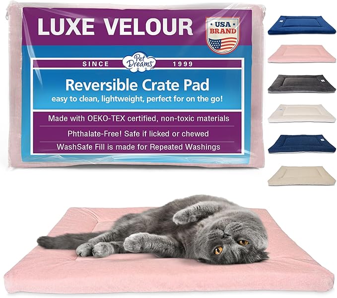 Pet Dreams Small Cat Bed - Crate Pad, Washable Cat Mat, Non-Toxic, Flat Indoor Kitten Bed, Fits iCrate 18, 24, 30, 36, 42, 48 Inches (Pink, X Small, 18")