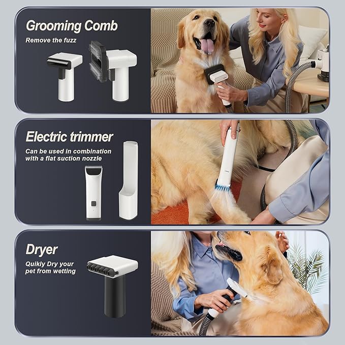 A100 Dog Grooming Vacuum & Hair Dryer, 26000Pa Powerful 5 in 1 Pet Grooming Kit with Clippers, White