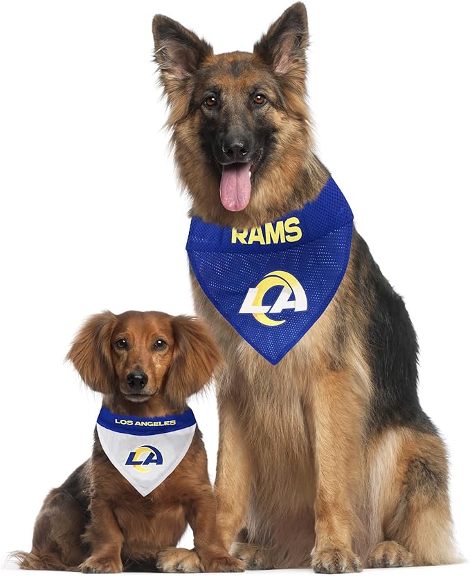 Pets First NFL DOG BANDANA - LOS ANGELES RAMS REVERSIBLE PET BANDANA. 2 Sided Sports Bandana with a PREMIUM Embroidery TEAM LOGO, Large/X-Large. - 2 Sizes & 32 NFL Teams available