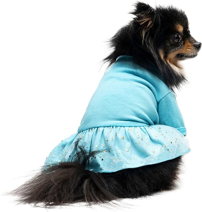 Juicy Couture Turquoise Tulle Sequin Dog Dress – Pullover Design Puppy Shirt with Elasticated Waistline and Flared Skirt, Doggie Clothes for Convenient Bathroom Breaks, X-Small (2-4 lbs.)