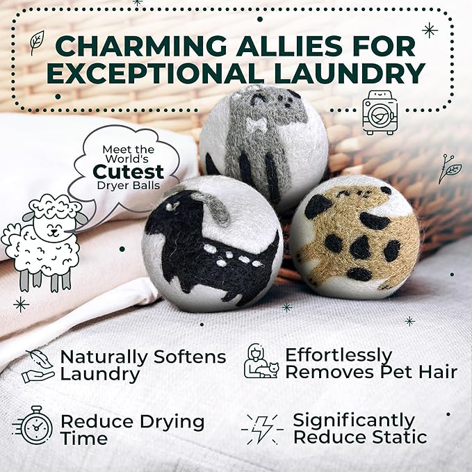 No More Dryer Sheets - Wool Dryer Balls - XL 6-Pack - Eco Dryer Balls - Dryer Balls Laundry Reusable - Softens Laundry Naturally - Reduces Drying Time & Static - with Storage Bag