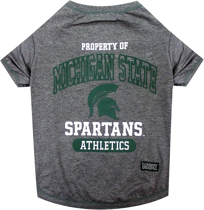 Pets First Collegiate MICHIGAN STATE SPARTANS Dog T-Shirt, Small. - Licensed Shirt for Pets Team Colored with Team Logos.- Premium Stretchable Materials for the Comfrot of your Dog & Cat.