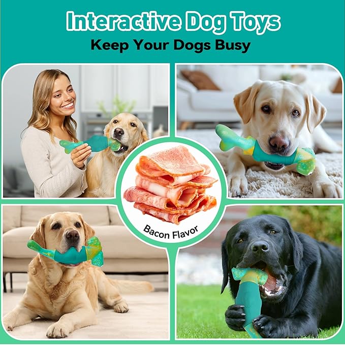 Dog Toys for Aggressive Chewers, Interactive Dog Chew Toys for Large Dogs, Indestructible Squeaky Toys to Keep Them Busy, Tough Toys for Medium/Large Breed (Green)