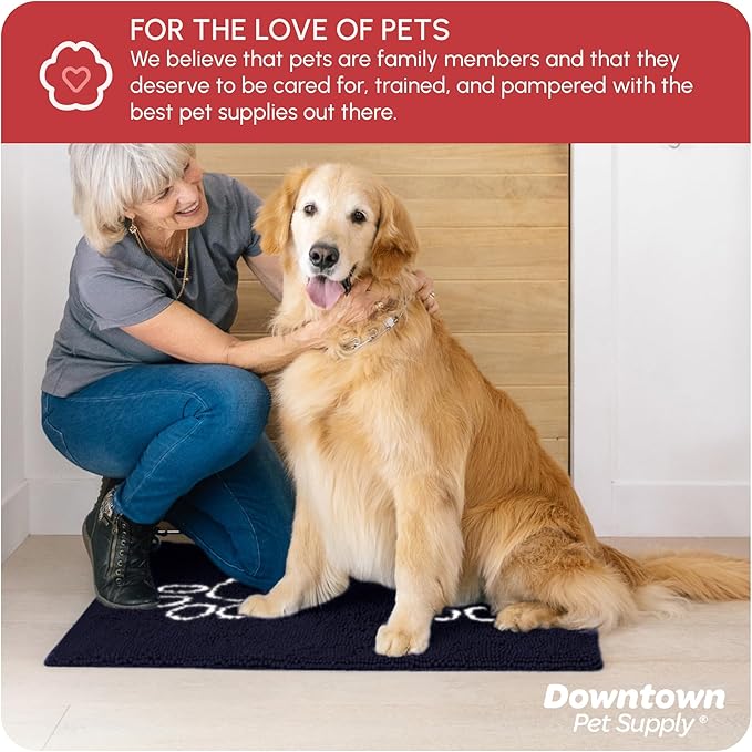 My Doggy Place Microfiber Dog Mat for Muddy Paws, 36" x 26" Navy Blue With Paw Print - Absorbent, Quick-Drying, Washer and Dryer Safe - Non-Slip Rubber Backed Pet Cleaning Mat, Large