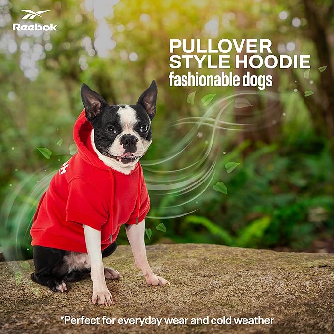 Reebok Fleece Dog Sweater Cozy Warm Perfect Dog Christmas Outfit, Sweatshirt with Leash Hole, Premium Fall Sweater Pullover Hoodie for Small, Medium & Large Dogs