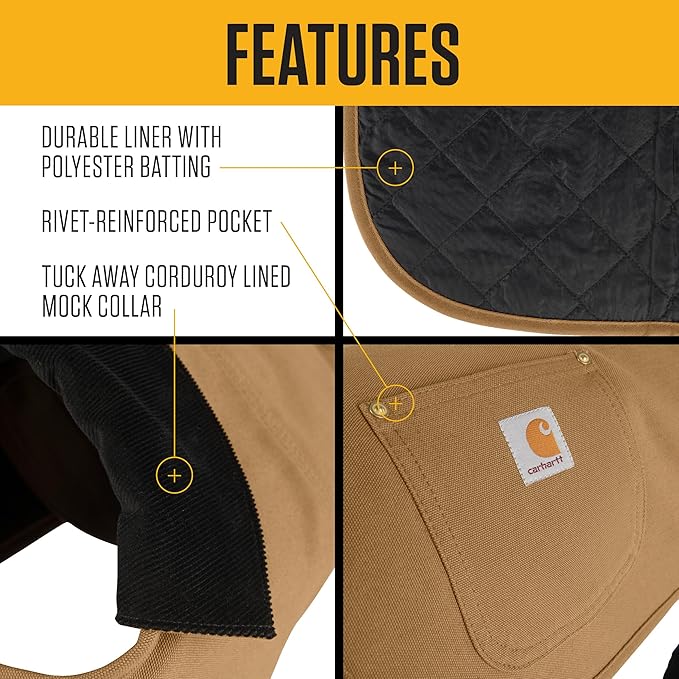 Carhartt Firm Duck Insulated Dog Chore Coat, Durable Weather Resistant Jacket for Cold and Windy Conditions, PFAS Free (Hunter Orange), Small