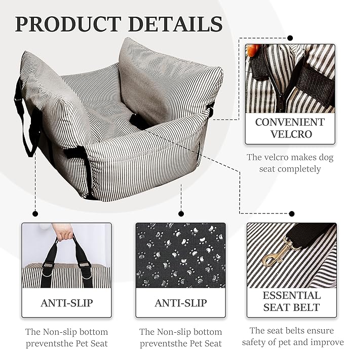 Johnear Dog Car Seat for Medium Pets Under 55 lbs - Pet Booster Travel Bed With 2 Pockets and Safety Leash, Detachable Washable Carrier Handbag Cushion Couch 30*20.5 inches