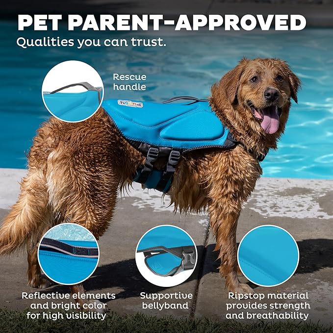 Outward Hound Dawson Swim Dog Life Jacket, High-Performance Neoprene Dog Life Vest for Swimming, Boating, and Water Safety, XS, Blue