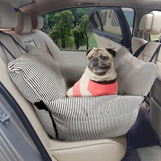 Johnear Dog Car Seat for Medium Pets Under 55 lbs - Pet Booster Travel Bed With 2 Pockets and Safety Leash, Detachable Washable Carrier Handbag Cushion Couch 30*20.5 inches