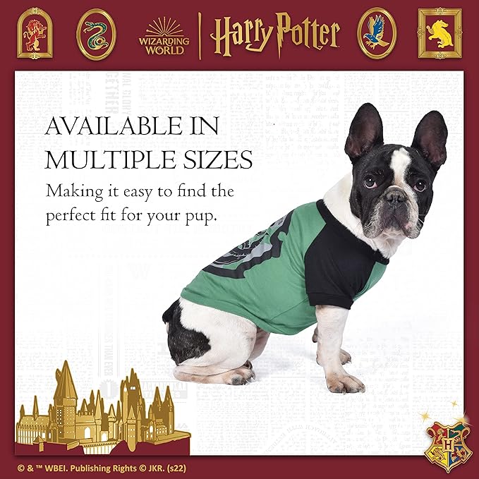 Harry Potter Slytherin Pet T-Shirt in Size Large | L Dog T-Shirt, Harry Potter Dog Shirt | Harry Potter Dog Apparel & Accessories for Hogwarts Houses, Slytherin, (FF19297) Green